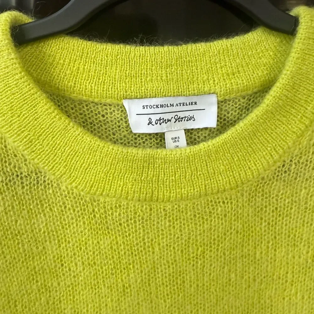 & Other Stories Knit Neon Yellow Mohair Blend Sweater